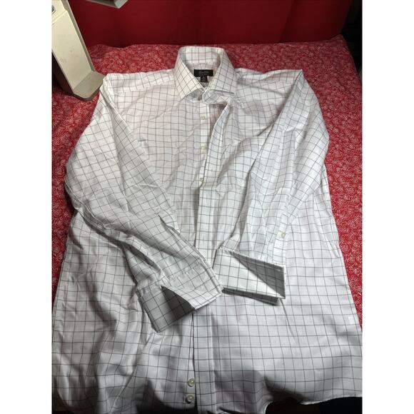 Tasso Elba Dress Shirt Mens Medium Button-Up White Plaid Long Sleeves Cotton V2 - Picture 1 of 3
